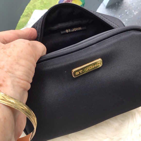 St. John Wristlet Clutch Black with Removable Snap Button Strap
